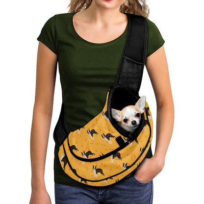 Yellow Boston Terrier Pattern Print Pet Sling Carrier