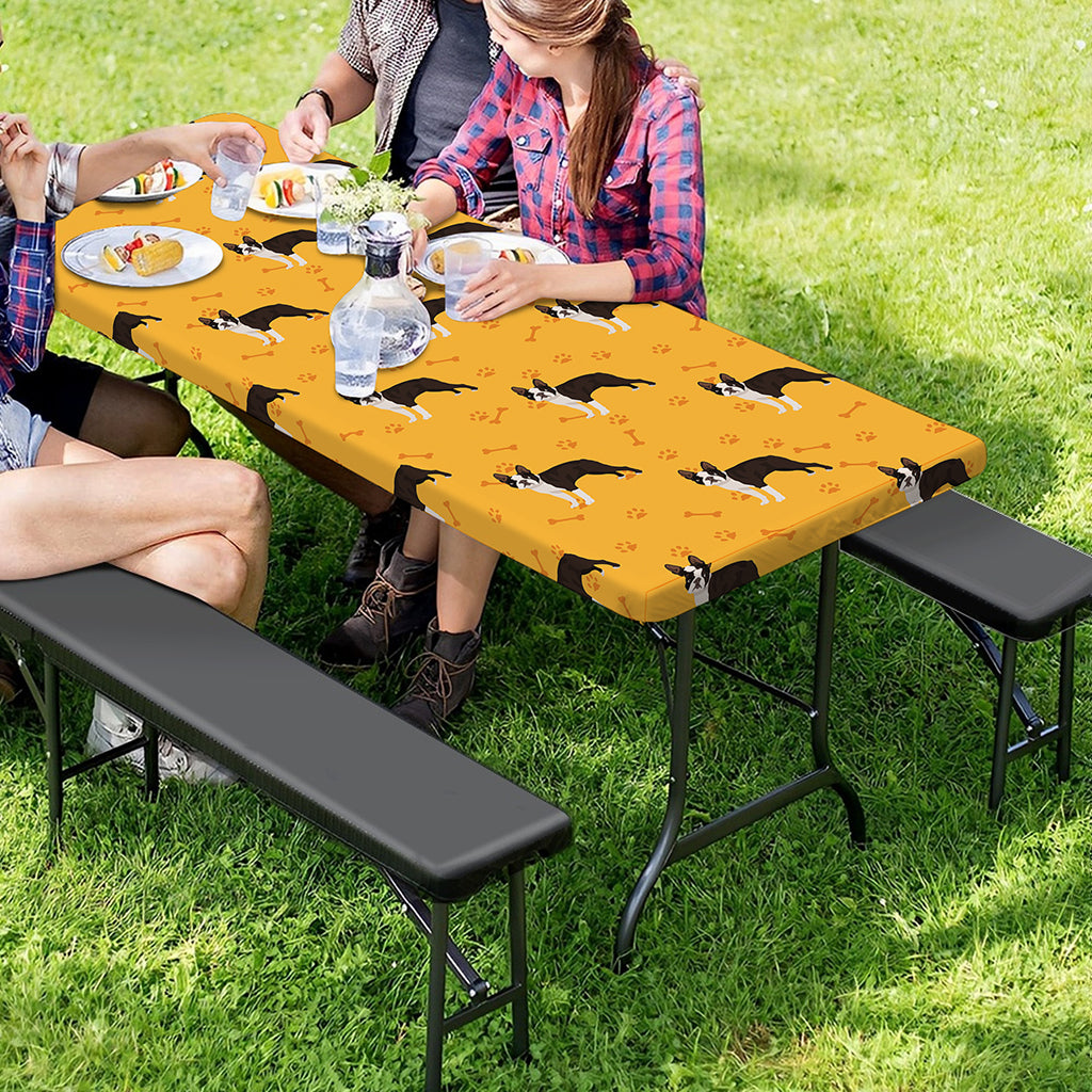 Yellow Boston Terrier Pattern Print Picnic Table Cover