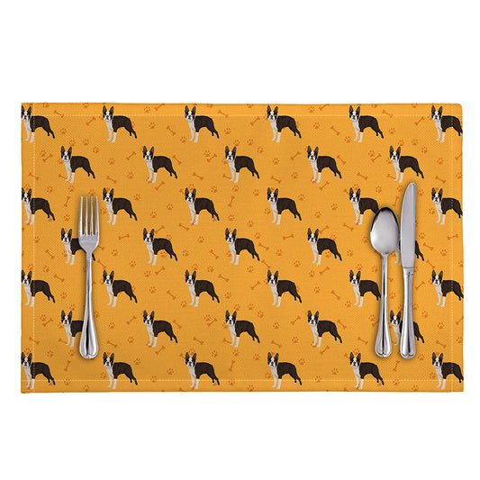 Yellow Boston Terrier Pattern Print Placemat