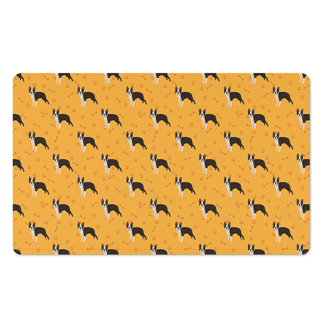 Yellow Boston Terrier Pattern Print Polyester Doormat