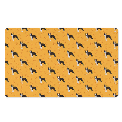 Yellow Boston Terrier Pattern Print Polyester Doormat