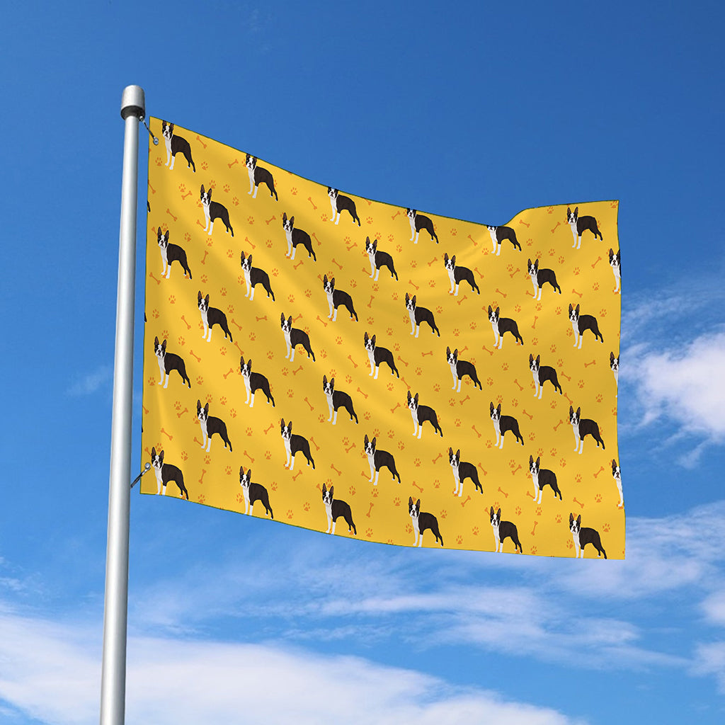 Yellow Boston Terrier Pattern Print Polyester Flag