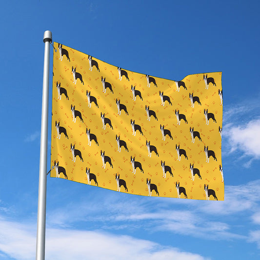 Yellow Boston Terrier Pattern Print Polyester Flag