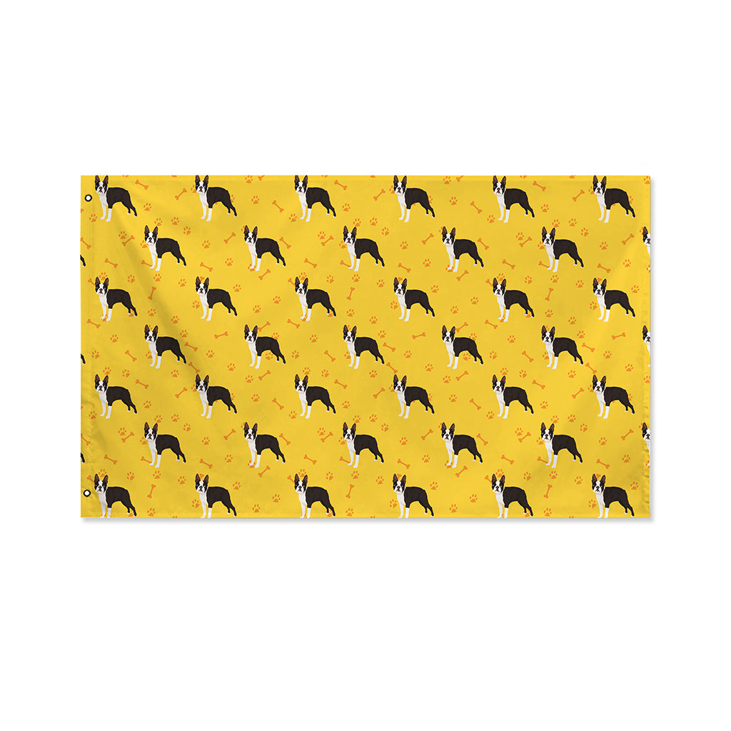 Yellow Boston Terrier Pattern Print Polyester Flag