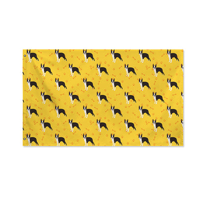 Yellow Boston Terrier Pattern Print Polyester Flag