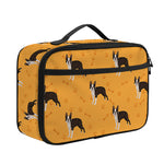 Yellow Boston Terrier Pattern Print Portable Lunch Bag