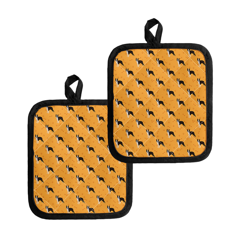 Yellow Boston Terrier Pattern Print Pot Holders