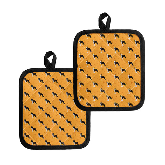 Yellow Boston Terrier Pattern Print Pot Holders