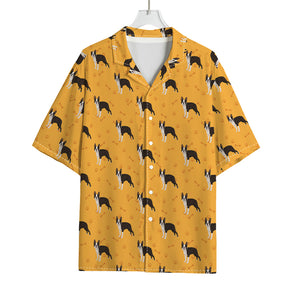 Yellow Boston Terrier Pattern Print Rayon Hawaiian Shirt