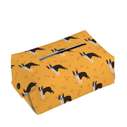 Yellow Boston Terrier Pattern Print Rectangle Tissue Box Cover