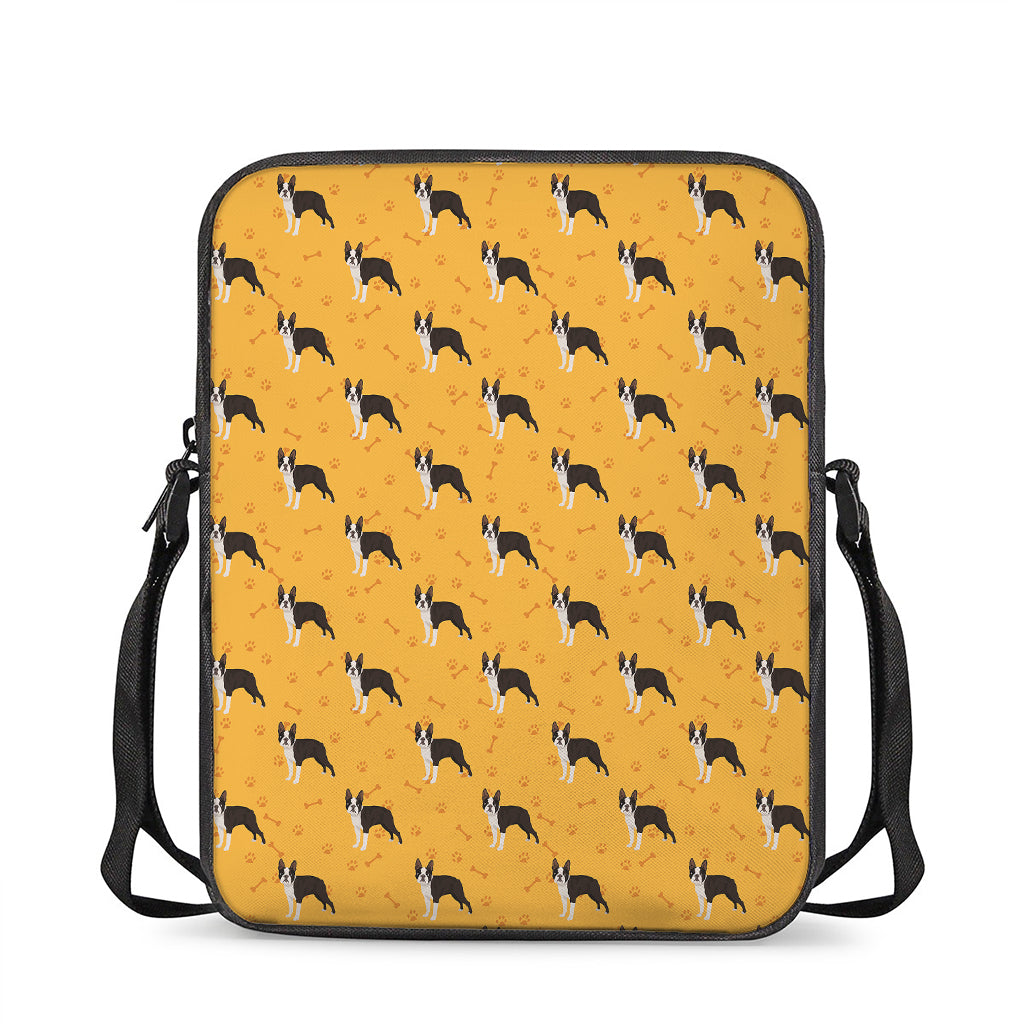 Yellow Boston Terrier Pattern Print Rectangular Crossbody Bag