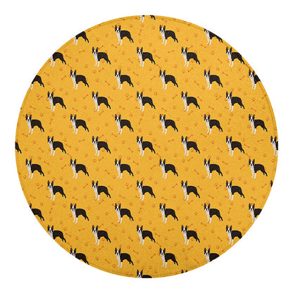 Yellow Boston Terrier Pattern Print Round Blanket