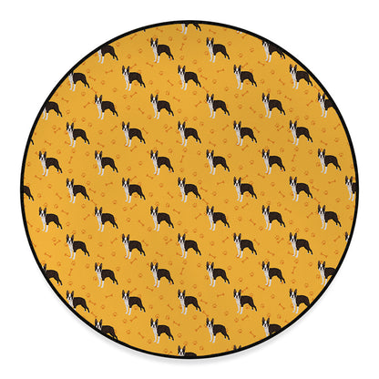 Yellow Boston Terrier Pattern Print Round Floor Mat