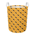 Yellow Boston Terrier Pattern Print Round Laundry Basket