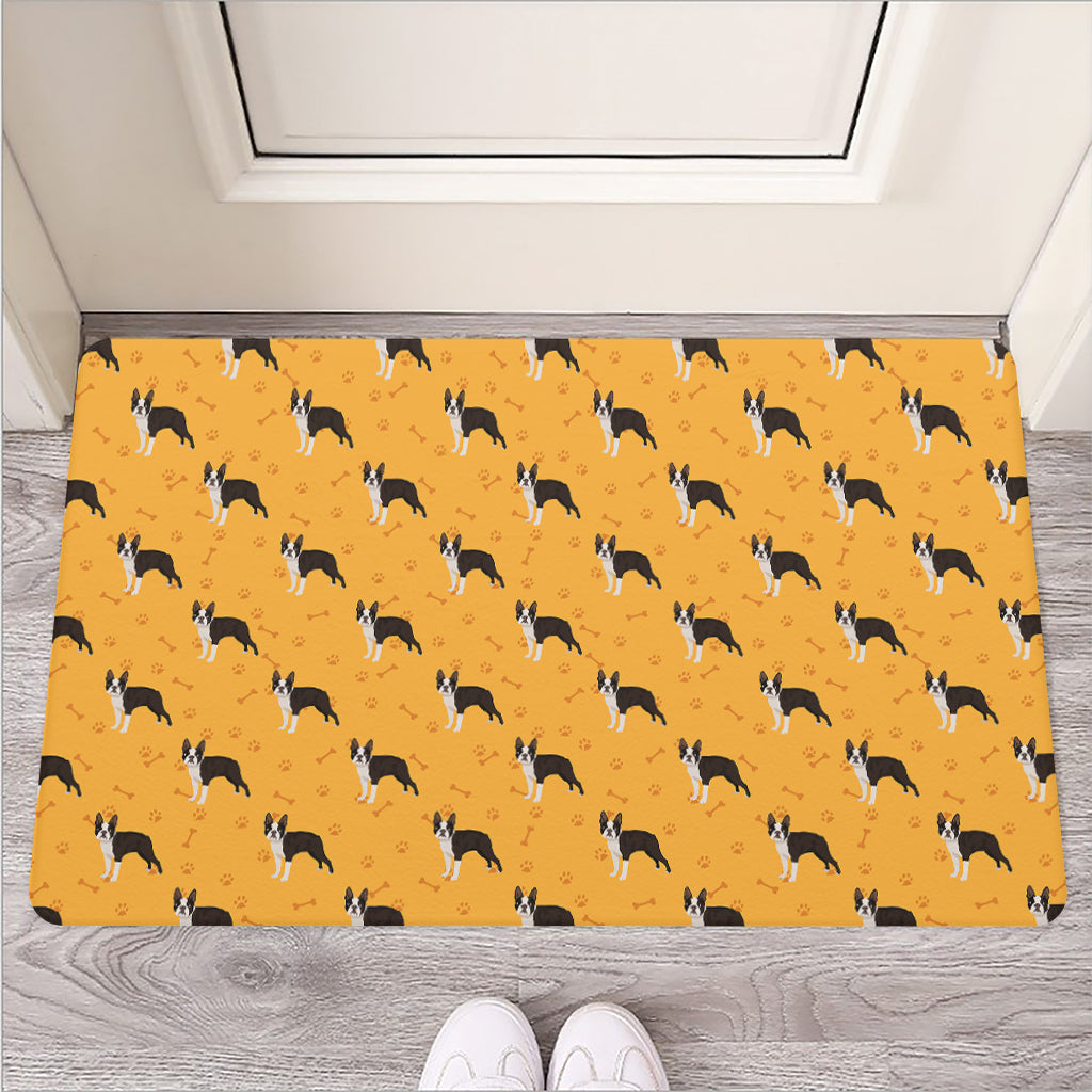 Yellow Boston Terrier Pattern Print Rubber Doormat