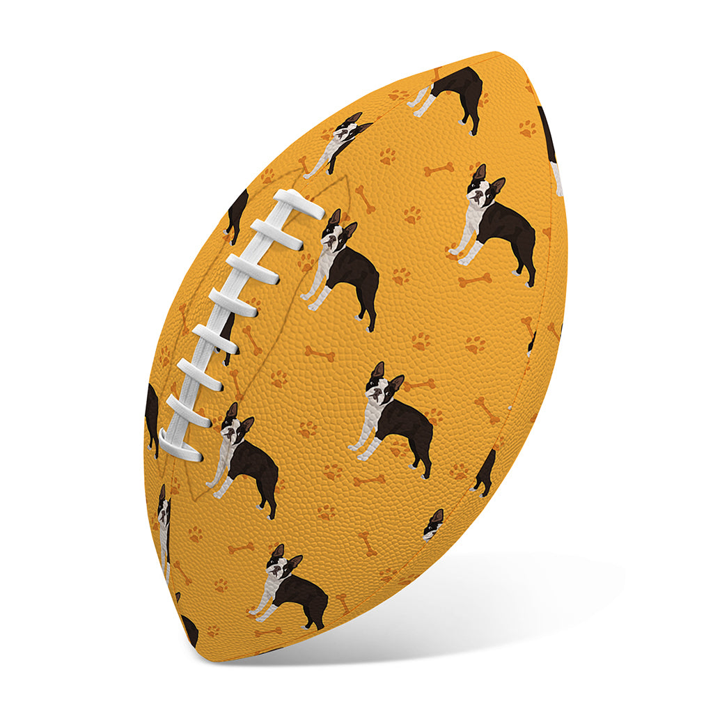 Yellow Boston Terrier Pattern Print Rugby Ball