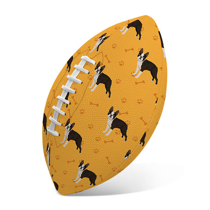 Yellow Boston Terrier Pattern Print Rugby Ball