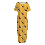 Yellow Boston Terrier Pattern Print Short Sleeve Long Nightdress