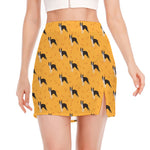 Yellow Boston Terrier Pattern Print Side Slit Mini Skirt