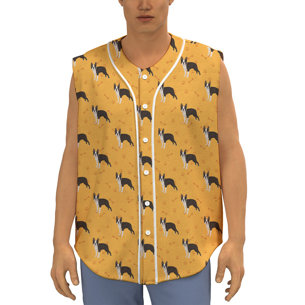 Yellow Boston Terrier Pattern Print Sleeveless Baseball Jersey