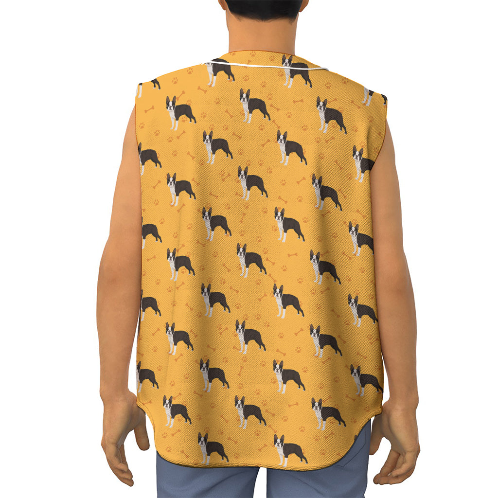 Yellow Boston Terrier Pattern Print Sleeveless Baseball Jersey