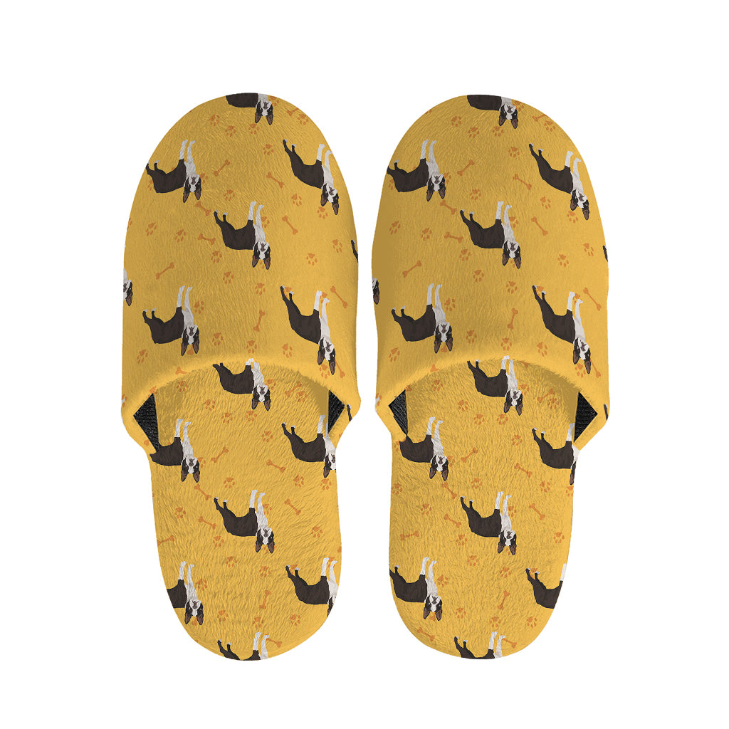 Yellow Boston Terrier Pattern Print Slippers
