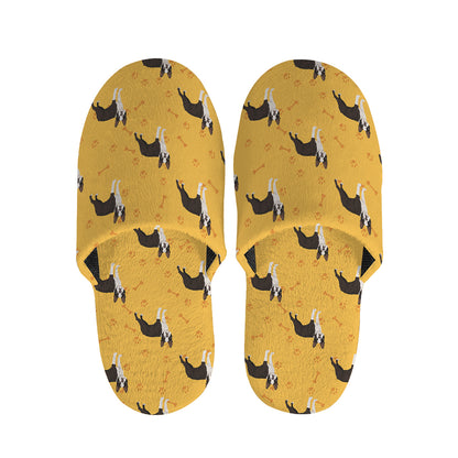 Yellow Boston Terrier Pattern Print Slippers