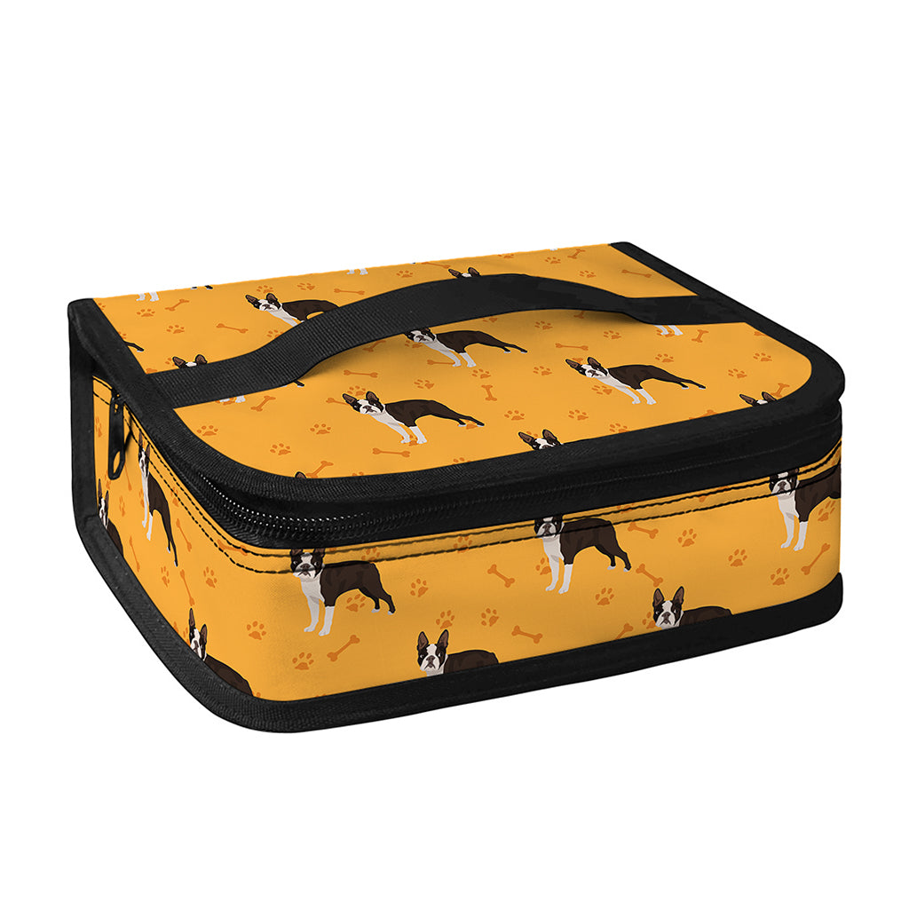 Yellow Boston Terrier Pattern Print Small Lunch Bag