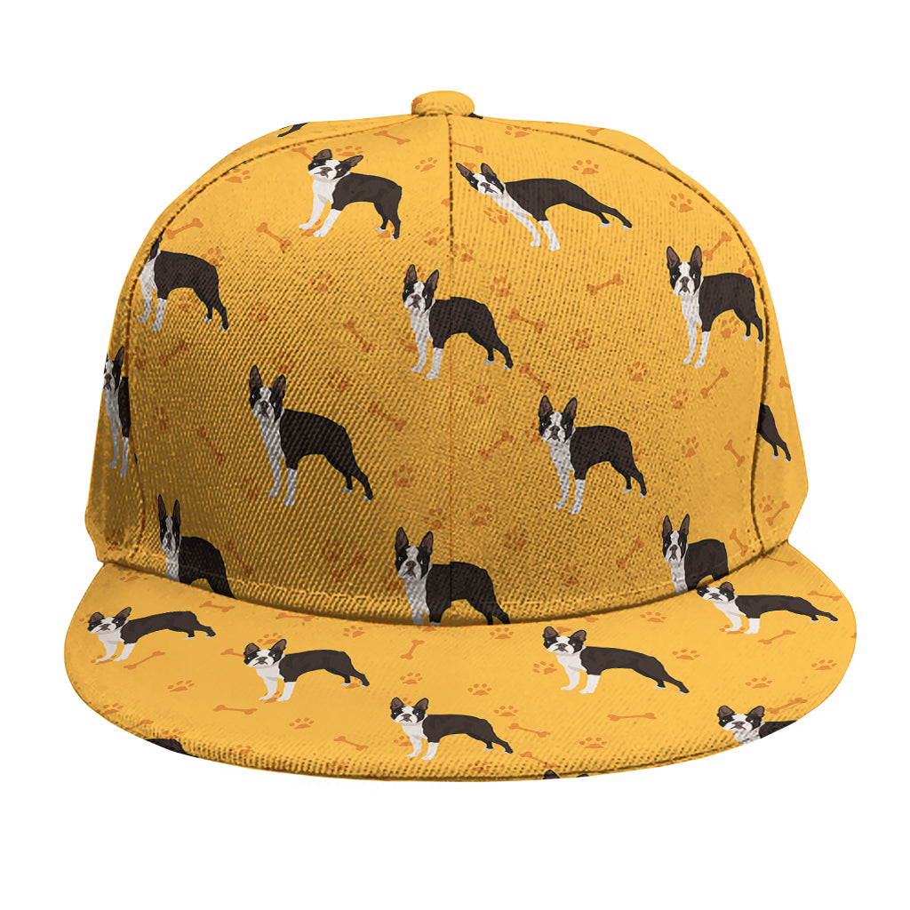 Yellow Boston Terrier Pattern Print Snapback Cap