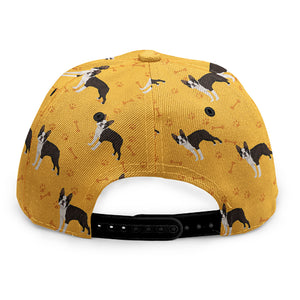 Yellow Boston Terrier Pattern Print Snapback Cap