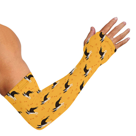 Yellow Boston Terrier Pattern Print Sun Protection Arm Sleeves