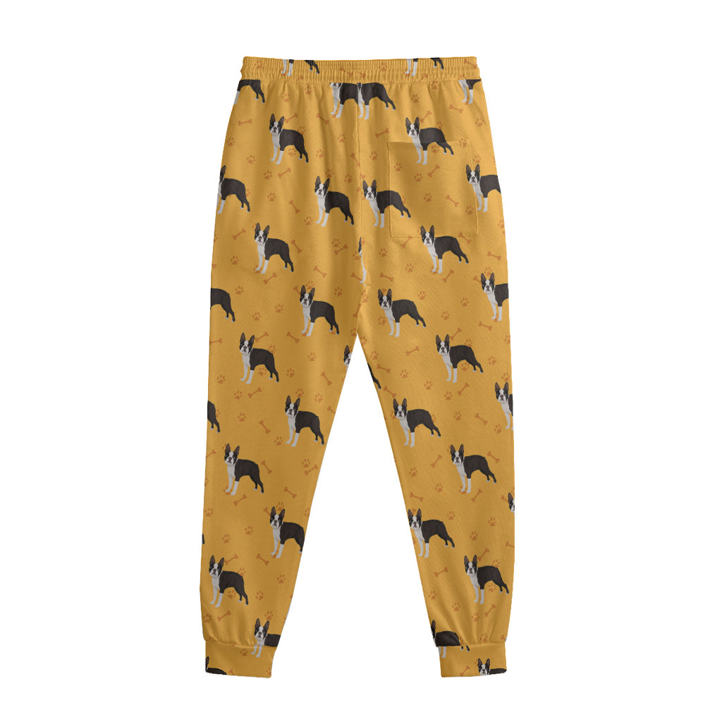 Yellow Boston Terrier Pattern Print Sweatpants