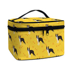Yellow Boston Terrier Pattern Print Travel Makeup Bag