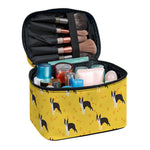 Yellow Boston Terrier Pattern Print Travel Makeup Bag