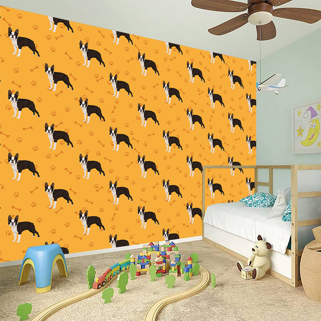 Yellow Boston Terrier Pattern Print Wall Sticker