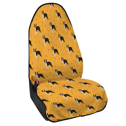 Yellow Boston Terrier Pattern Print Waterproof Car Seat Cover
