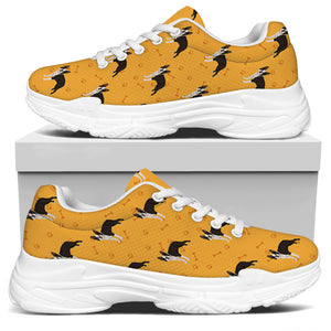 Yellow Boston Terrier Pattern Print White Chunky Shoes