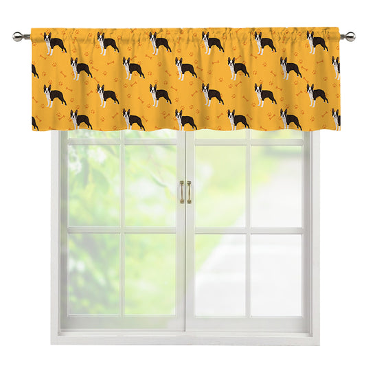 Yellow Boston Terrier Pattern Print Window Valance