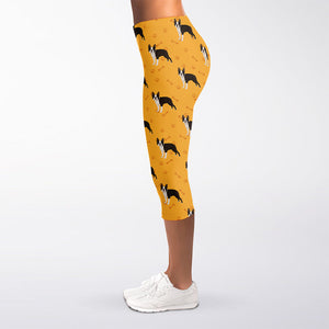 Yellow Boston Terrier Pattern Print Women's Capri Leggings