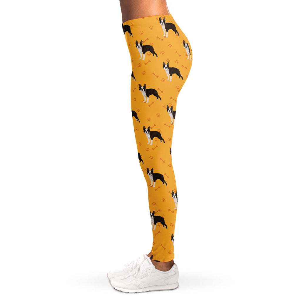 Yellow Boston Terrier Pattern Print Women's Leggings
