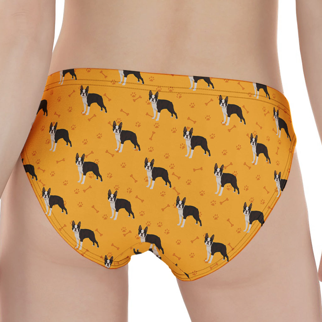 Yellow Boston Terrier Pattern Print Women's Panties