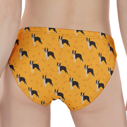 Yellow Boston Terrier Pattern Print Women's Panties