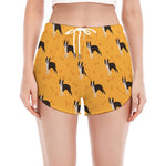 Yellow Boston Terrier Pattern Print Women's Split Running Shorts