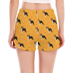 Yellow Boston Terrier Pattern Print Women's Split Running Shorts