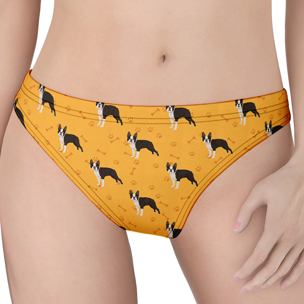 Yellow Boston Terrier Pattern Print Women's Thong