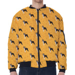 Yellow Boston Terrier Pattern Print Zip Sleeve Bomber Jacket