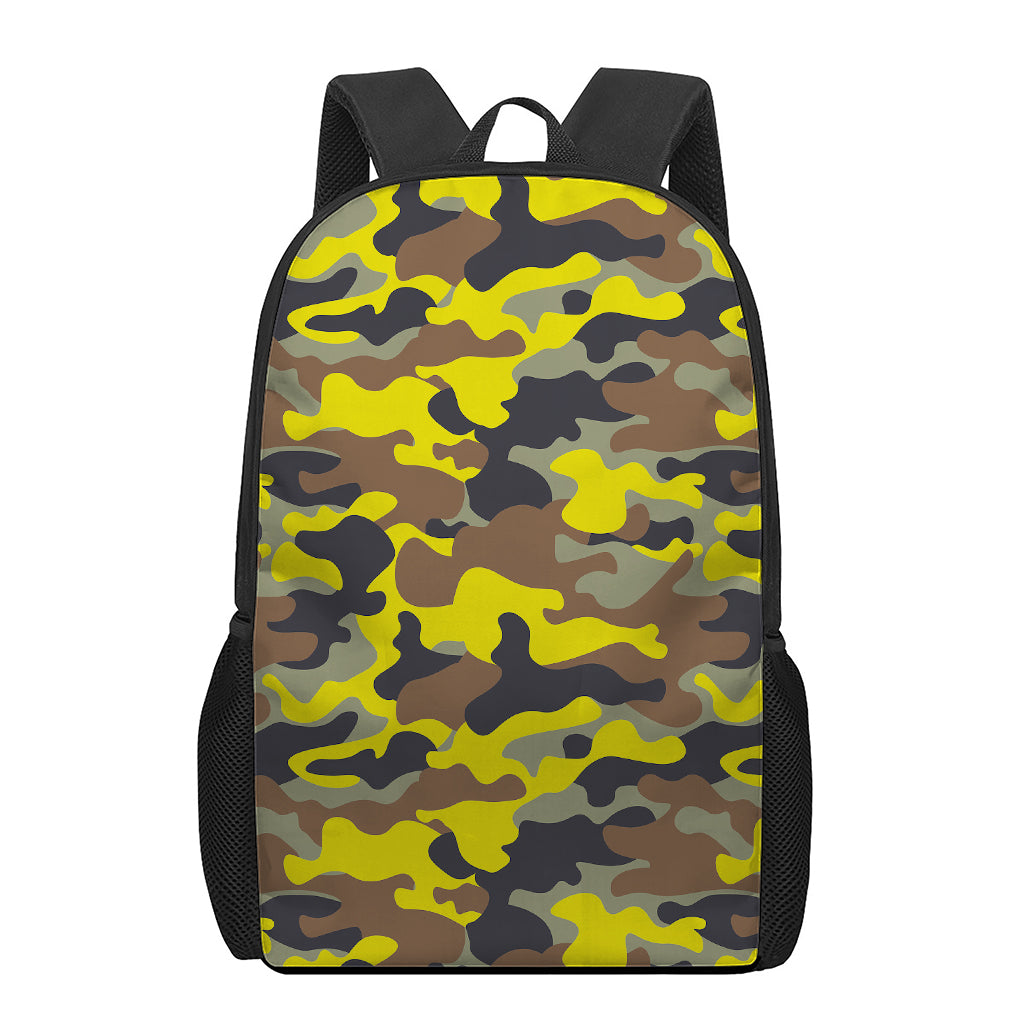 Yellow Brown And Black Camouflage Print 17 Inch Backpack