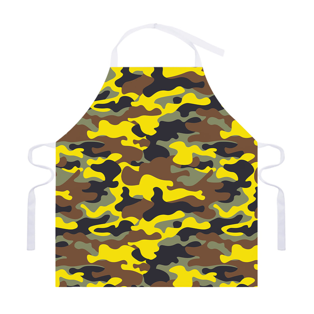 Yellow Brown And Black Camouflage Print Adjustable Apron