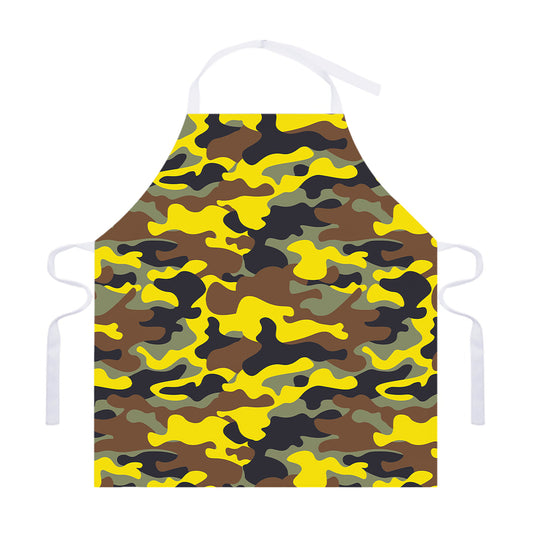 Yellow Brown And Black Camouflage Print Adjustable Apron