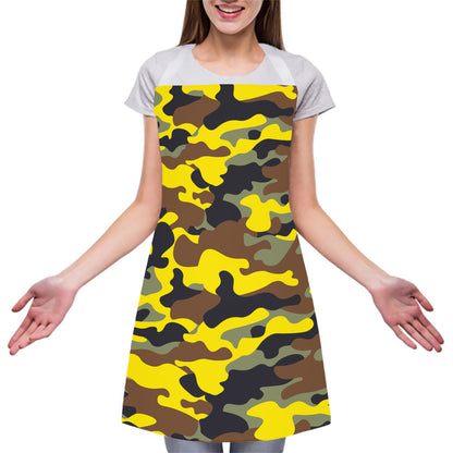 Yellow Brown And Black Camouflage Print Adjustable Apron